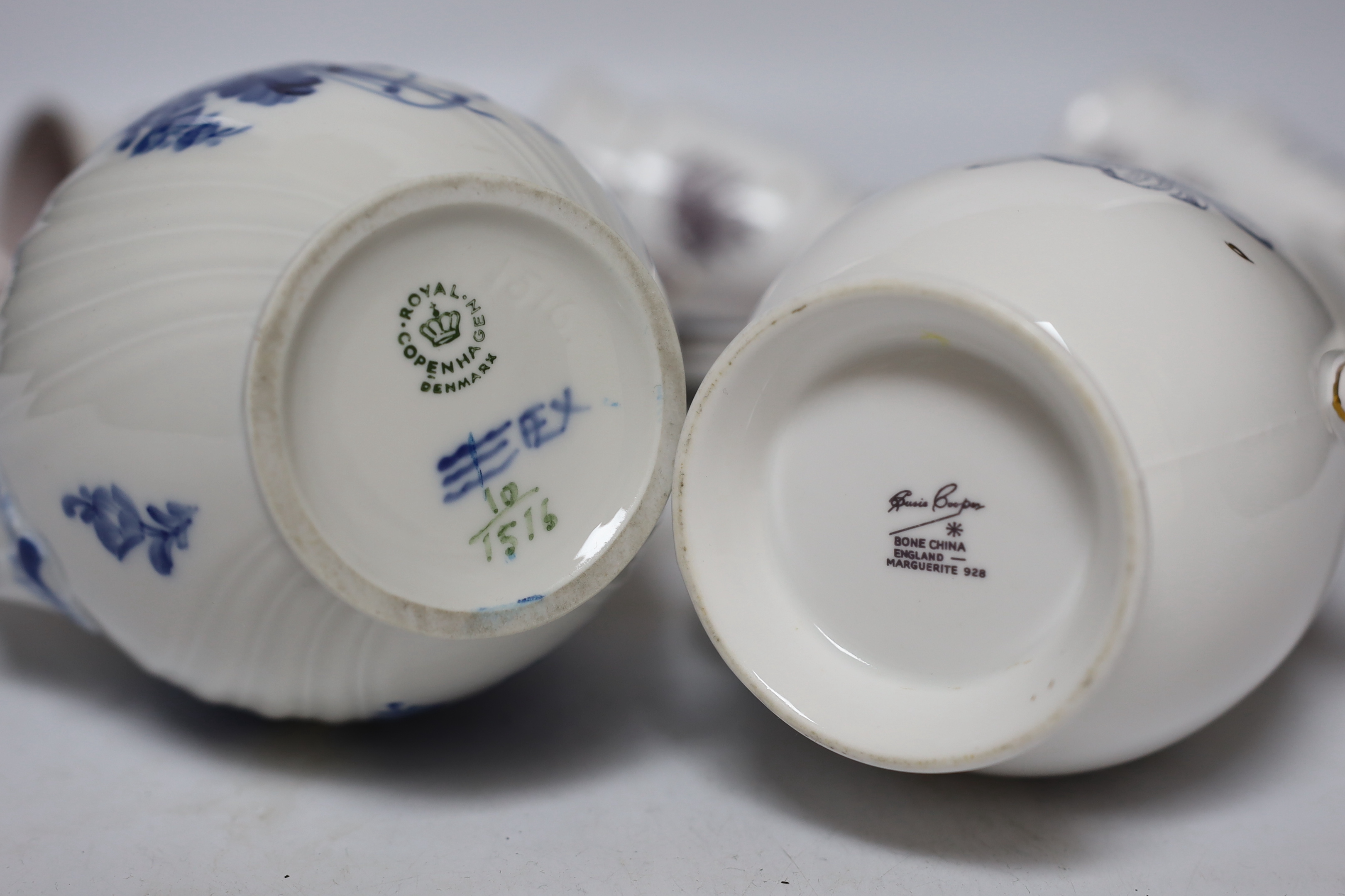 A Royal Copenhagen blue and white coffee pot and cover and a Susie Cooper Marguerite pattern part coffee service